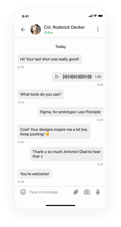 UI design of the Splash app-s messaging screen