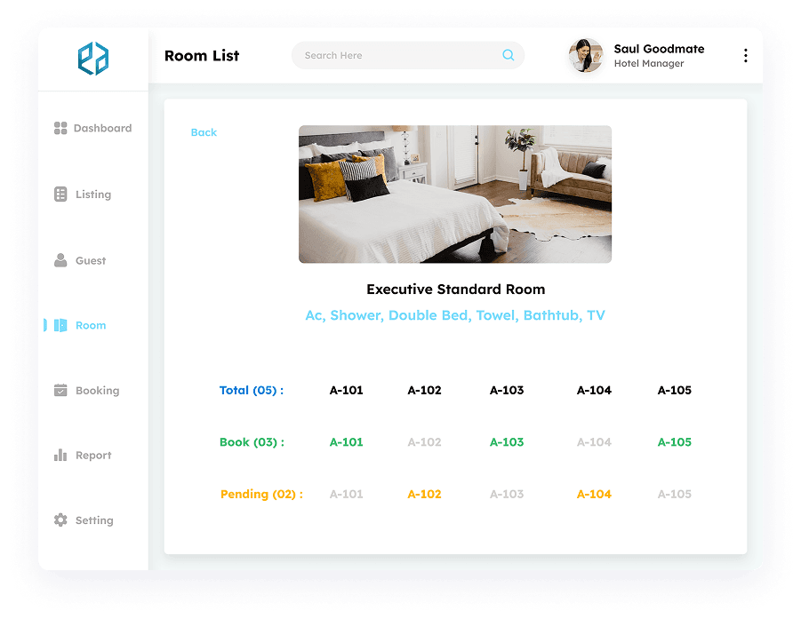 UI design of the room details page in Elite Station CRM