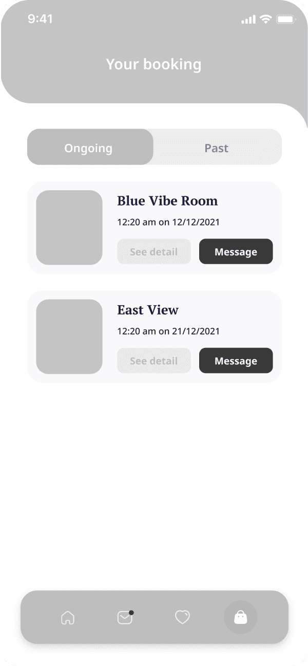 E-booking app booking management screen