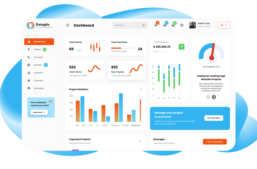 Datagile project management web app design