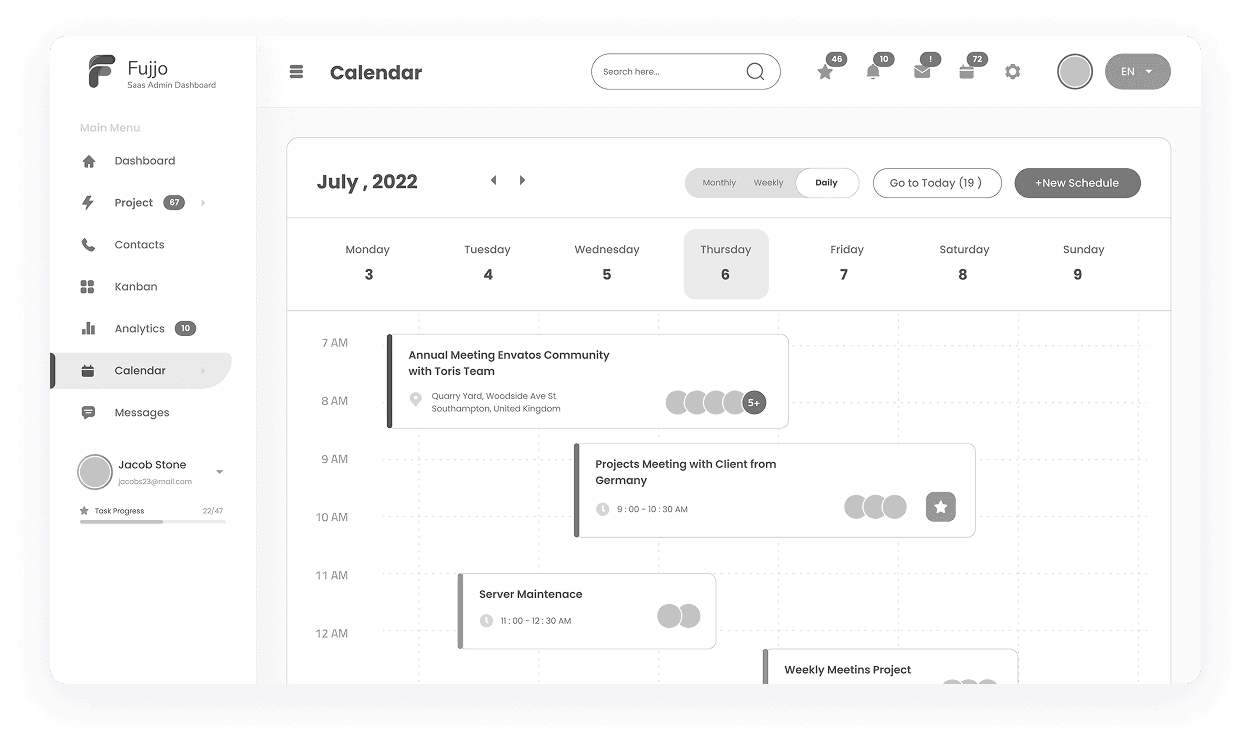 Fujjo calendar wireframe
