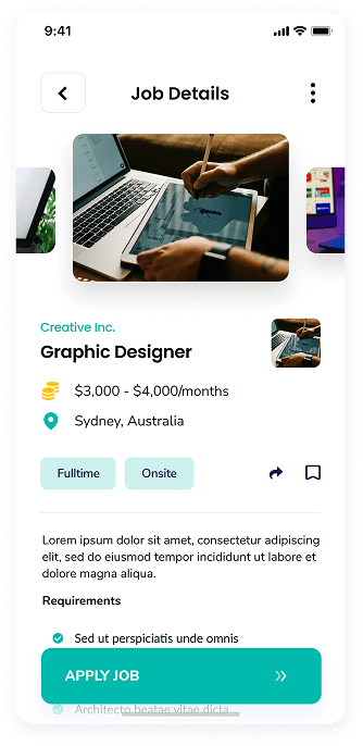 UI design of Rocket app-s job details screen