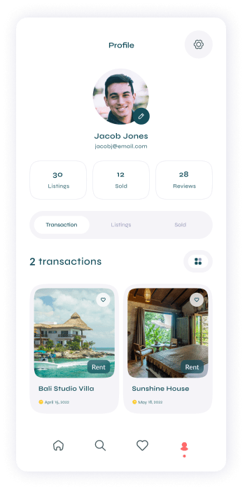 UI design of Turveyor user profile page