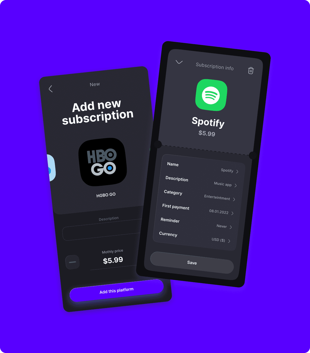 TrackEasy subscriptions management feature