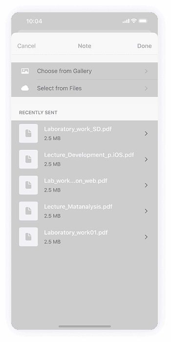 University Student app wireframe of the file management screen