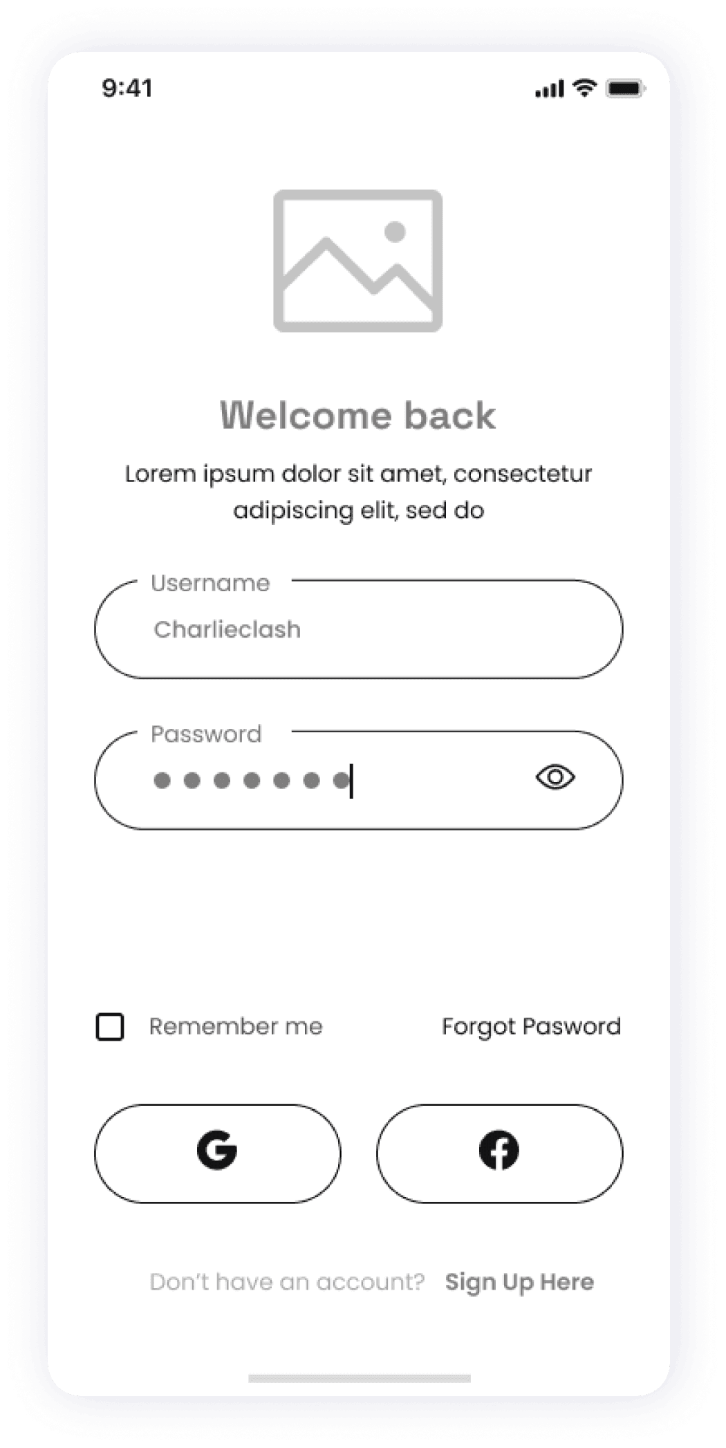 Starbooks app wireframe displaying a welcome back screen