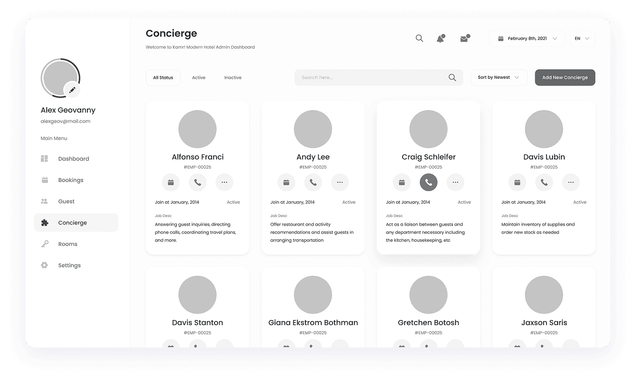 Wireframe of a concierge board