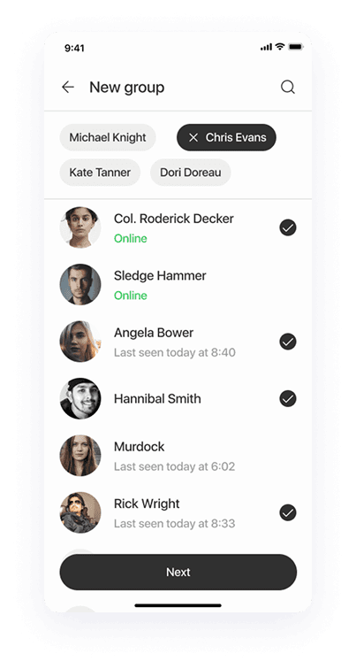 UI design of Splash app-s new group creation screen