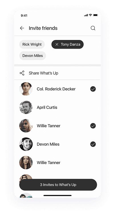 UI design of Splash app-s invite friends screen