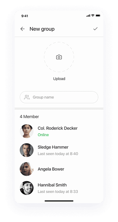 UI design of the Splash app-s new group screen