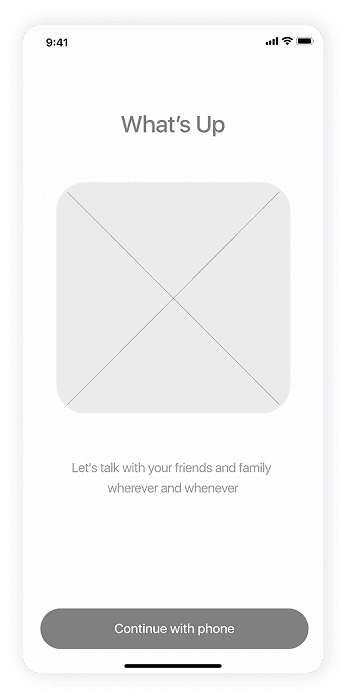 Initial screen wireframe of the Splash app