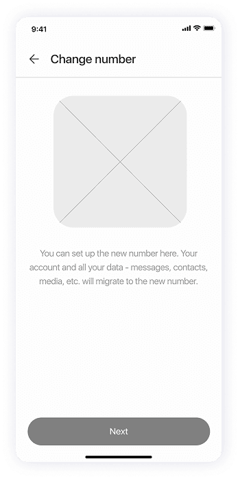 Wireframe of the Splash app-s change number screen