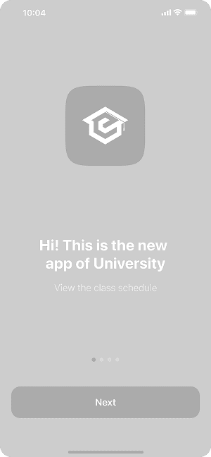 Wireframe design of the University Student app welcome screen