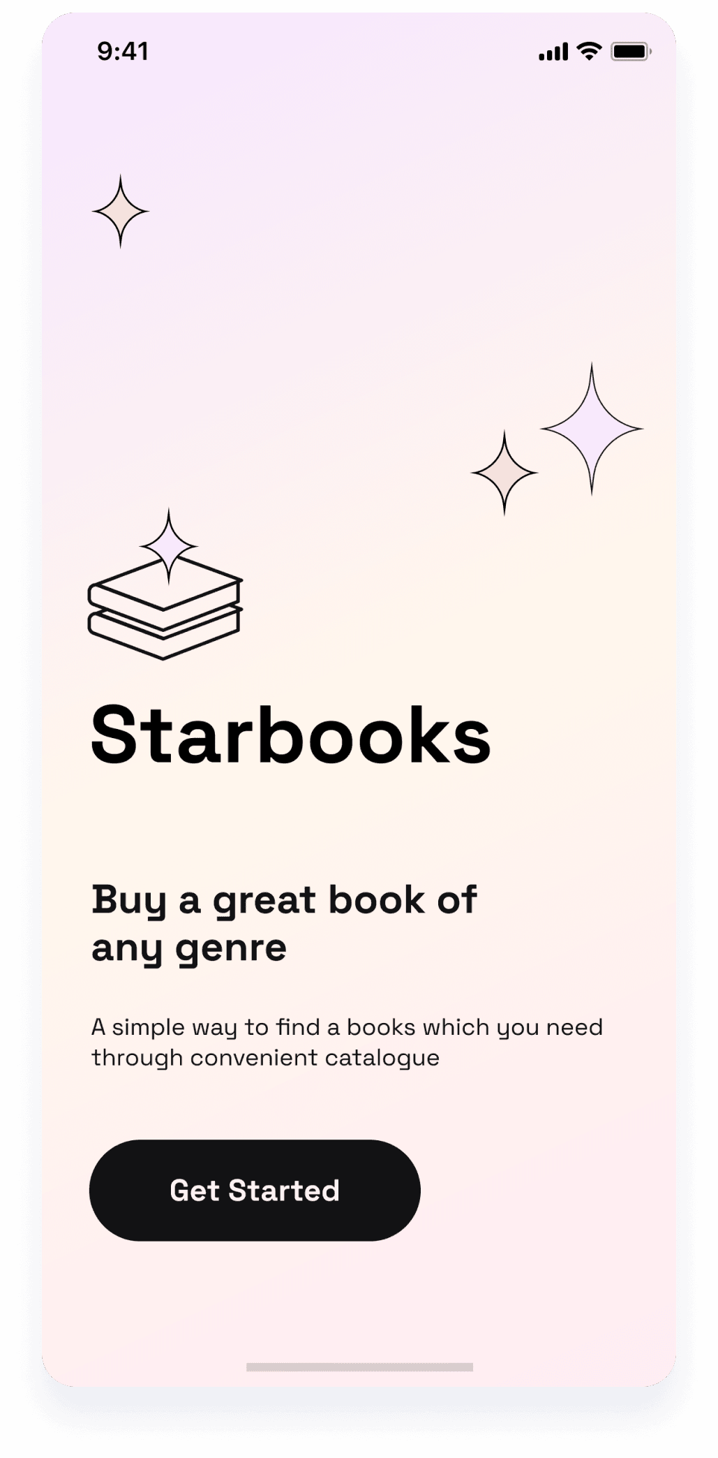 UI design of the Starbooks app welcome screen
