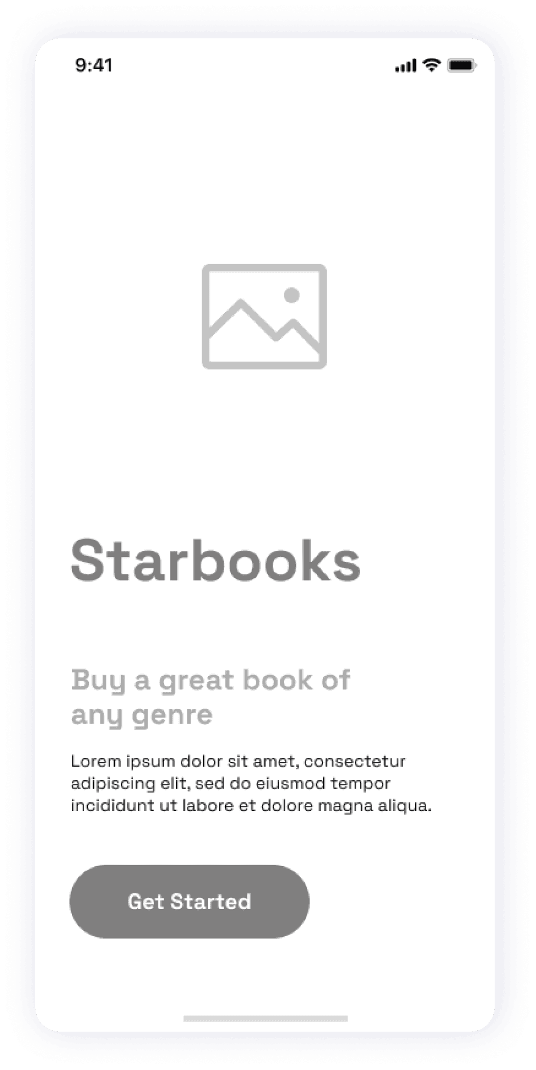 Initial screen wireframe of the Starbooks app