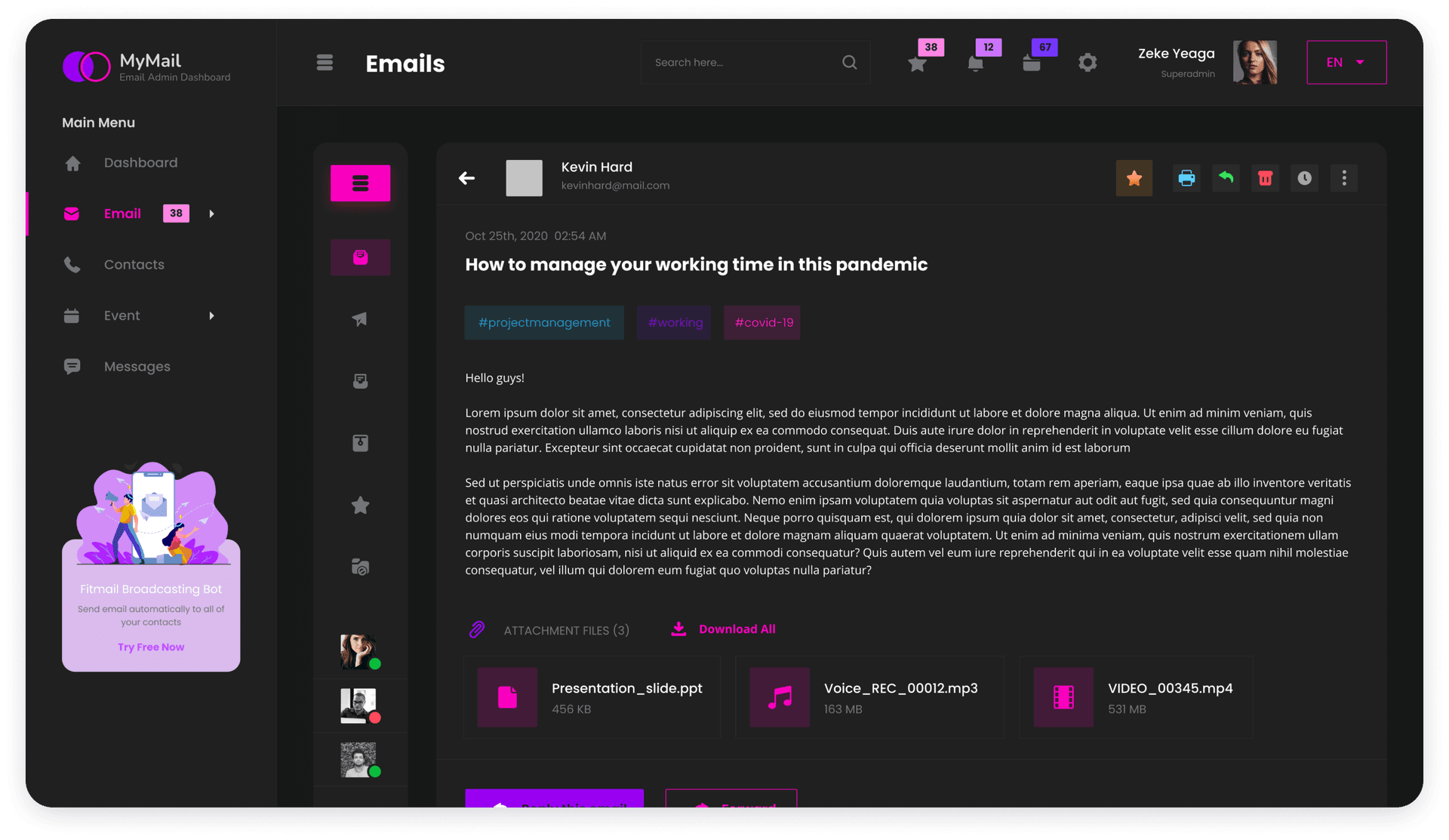 UI design of MyMail email detail screen