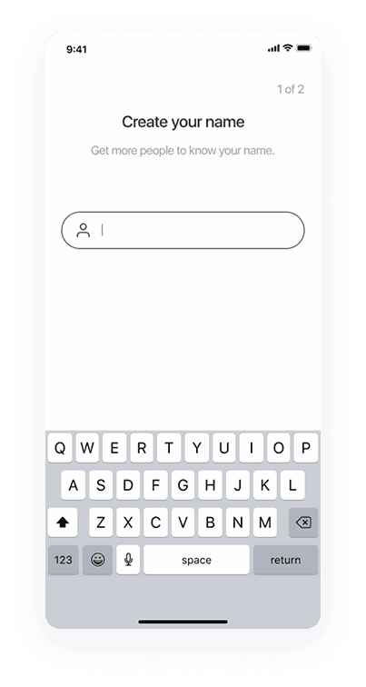 UI design of Splash app-s name creation screen