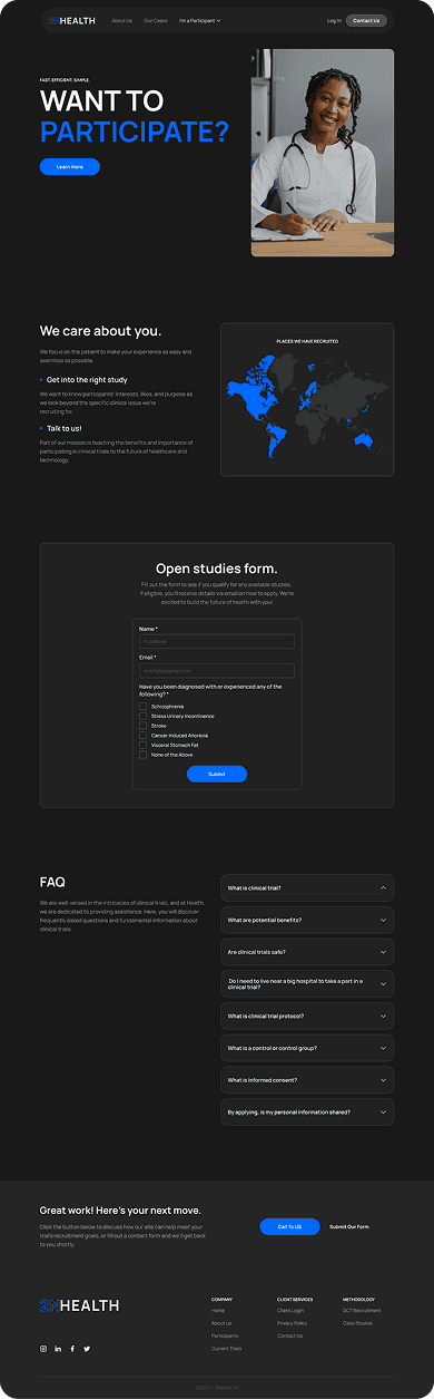 UI design of the 2NHealth participant page