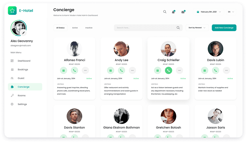 Concierge board screen