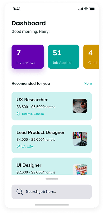 UI design of Rocket app-s dashboard screen