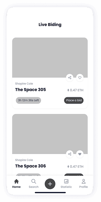 NFT Store live bidding screen wireframe