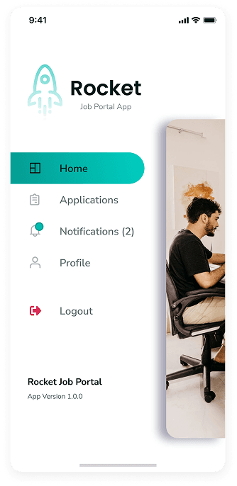 UI design of Rocket app-s navigation menu screen