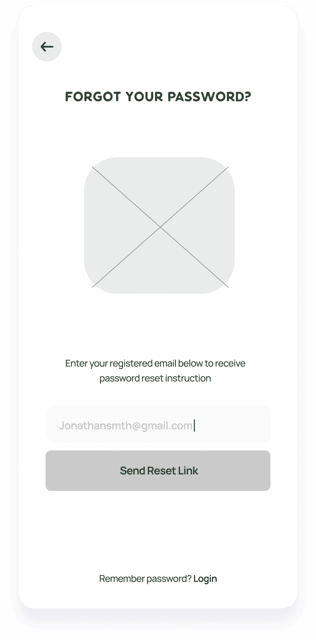 LifeBalance wireframe depicting the password reset screen