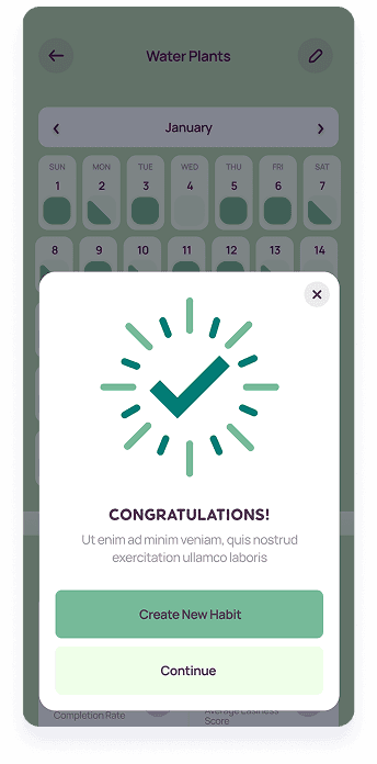 LifeBalance screen displaying a congratulatory message for completing a habit