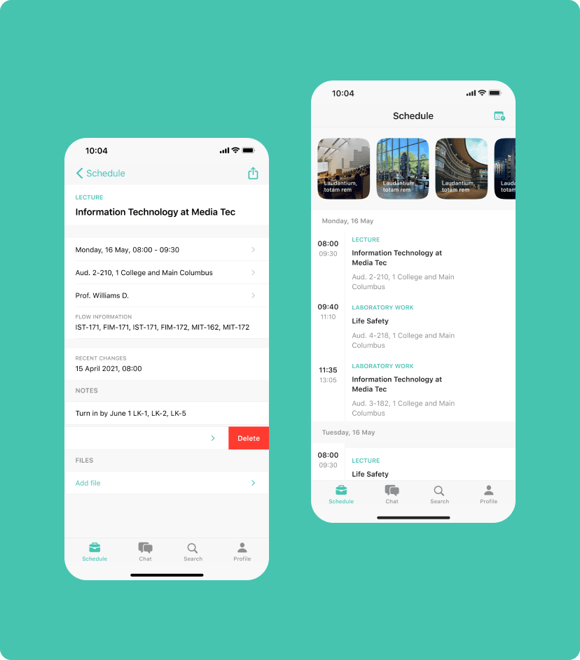 University Student lectures schedule feature