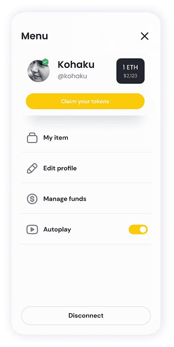NFT Store menu screen UI design