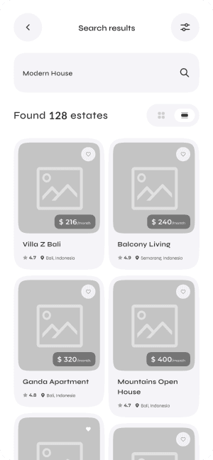 Wireframe of Turveyor search results screen