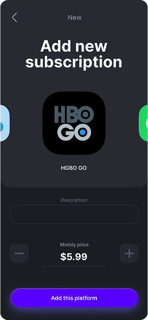 TrackEasy app-s user interface design for adding a new subscription