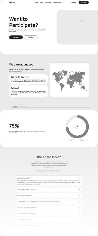 Wireframe of the 2NHealth participant page