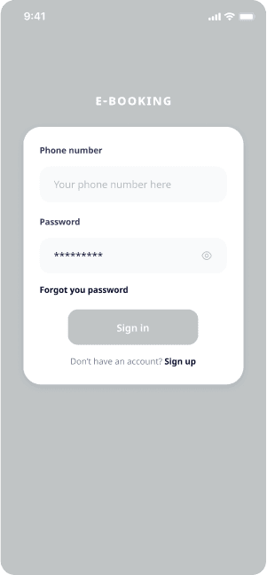 E-booking app sign-in screen