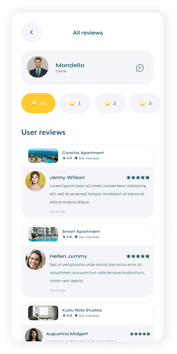 UI design of Turveyor all reviews page