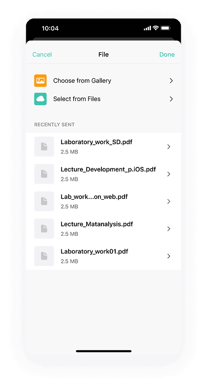 UI design of the University Student app-s file management screen