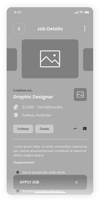 Rocket app wireframe displaying the job details screen