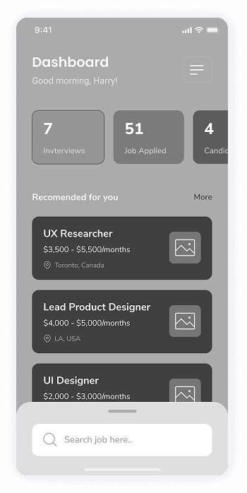 Wireframe of Rocket app-s dashboard screen
