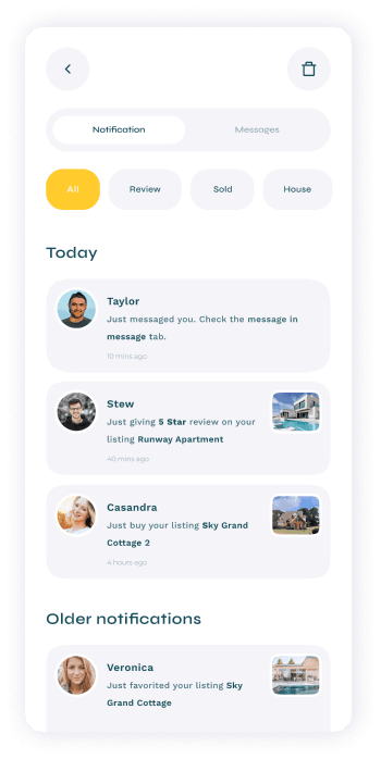 UI design of Turveyor notifications screen