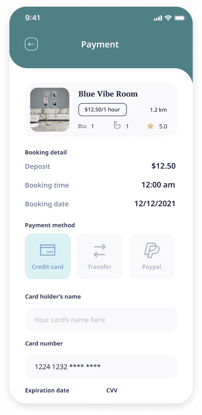 E-booking app checkout flow