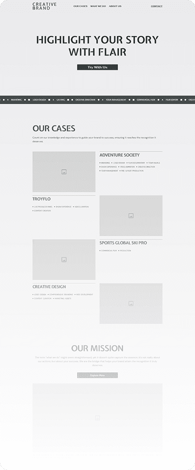 Wireframe of the Creative Brand’s homepage