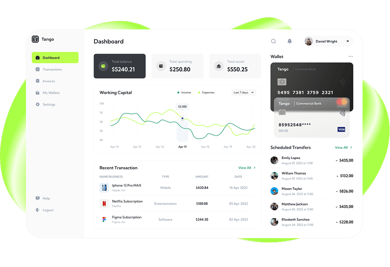 Tango finance management web app design