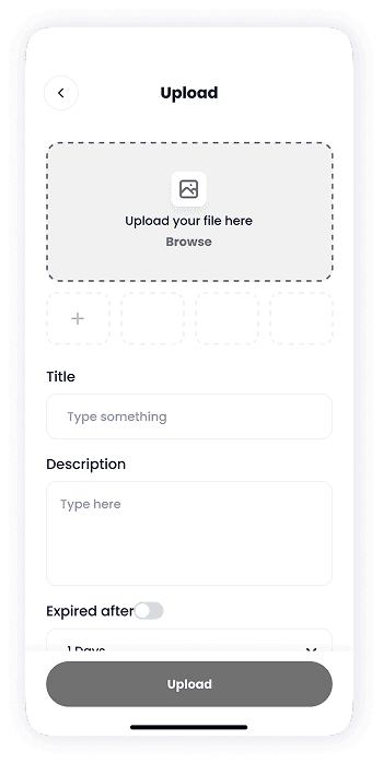 NFT Store upload file screen wireframe