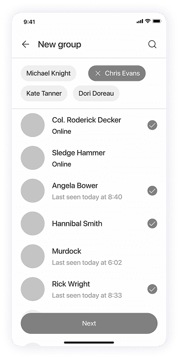 Wireframe of the Splash app-s new group screen
