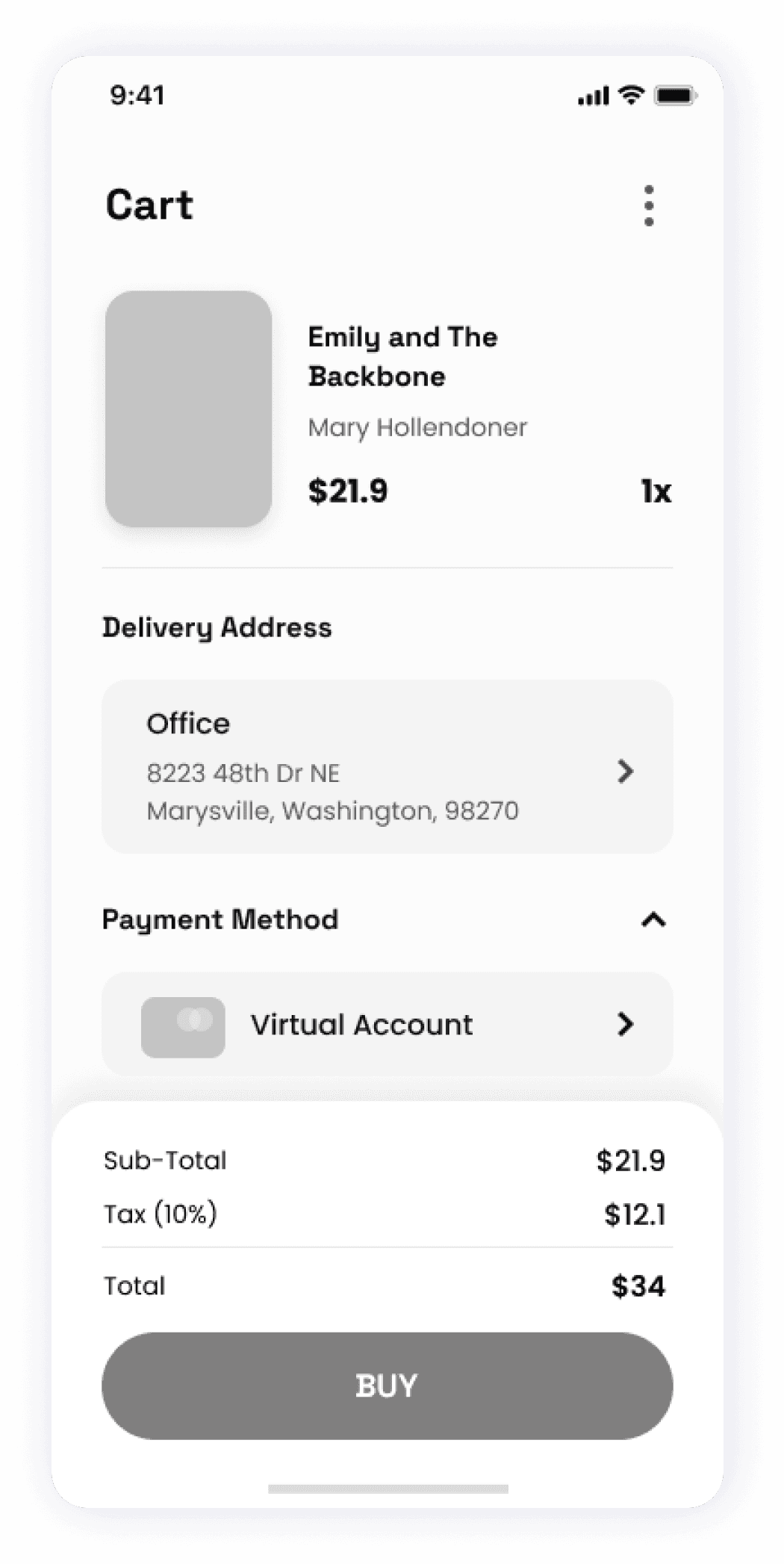Wireframe of the Starbooks app displaying the cart screen