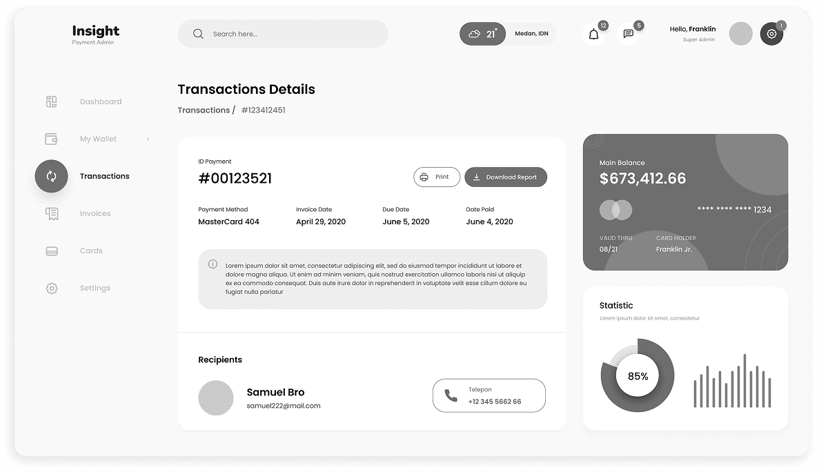 Insight CRM detailed transaction view wireframe