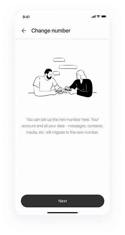 UI design of the Splash app-s change number screen