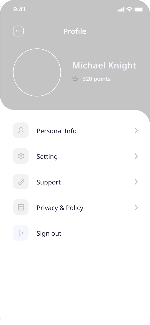 E-booking app profile screen