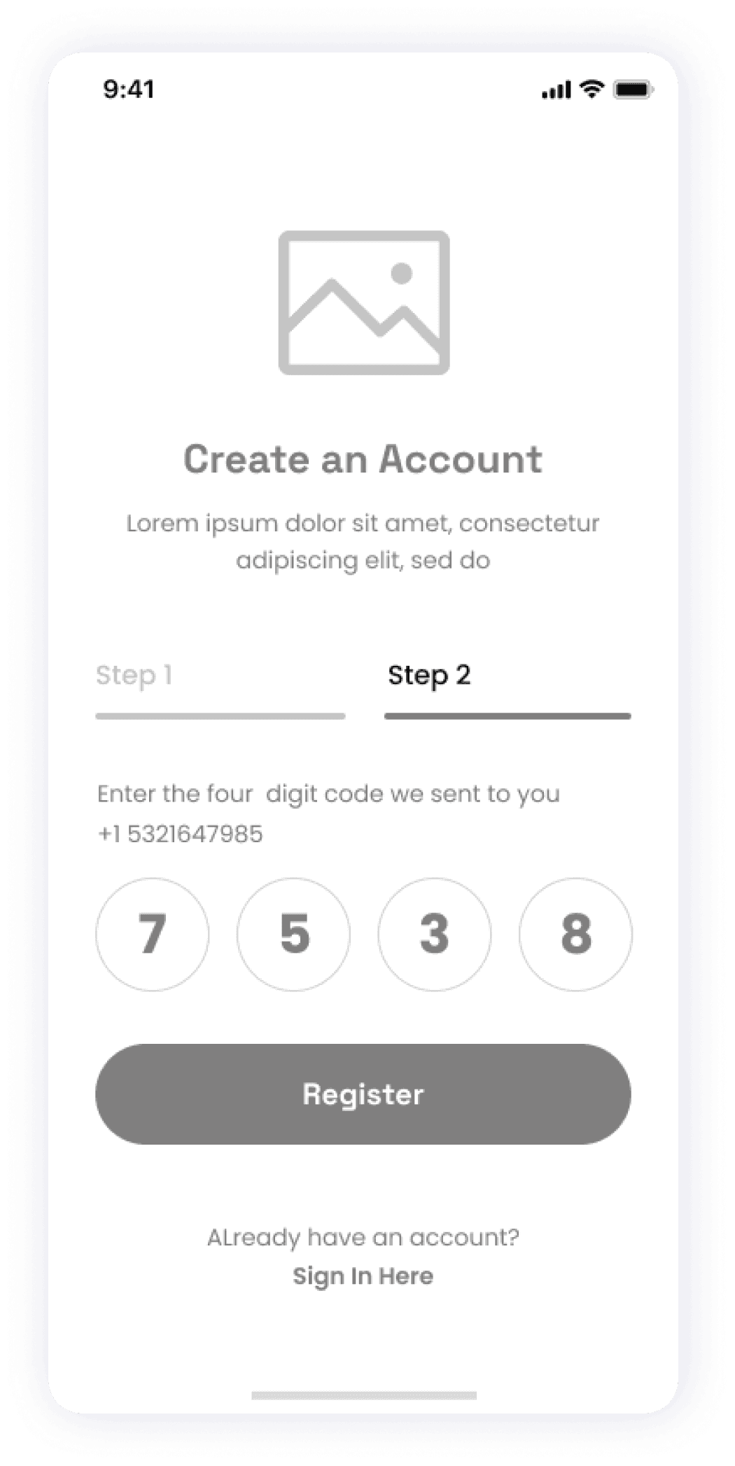 Starbooks app wireframe displaying the registration process