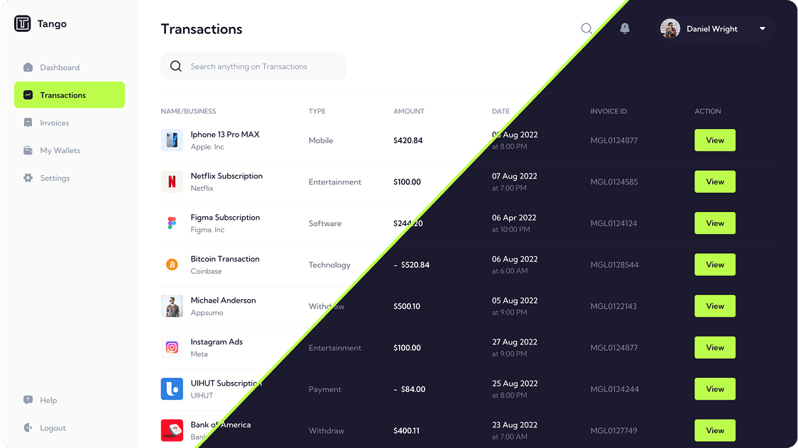 Tango finance management platform design
